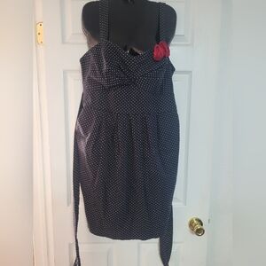 Black and White Polka Dot Dress with Red Accent